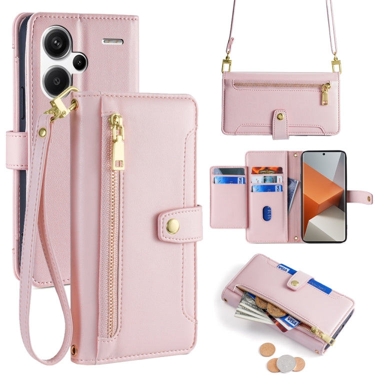 Sheep Texture Cross-body Zipper Wallet Leather Phone Case