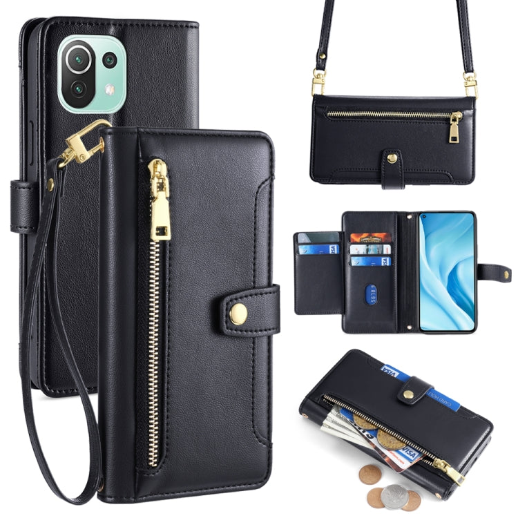 Sheep Texture Cross-body Zipper Wallet Leather Phone Case