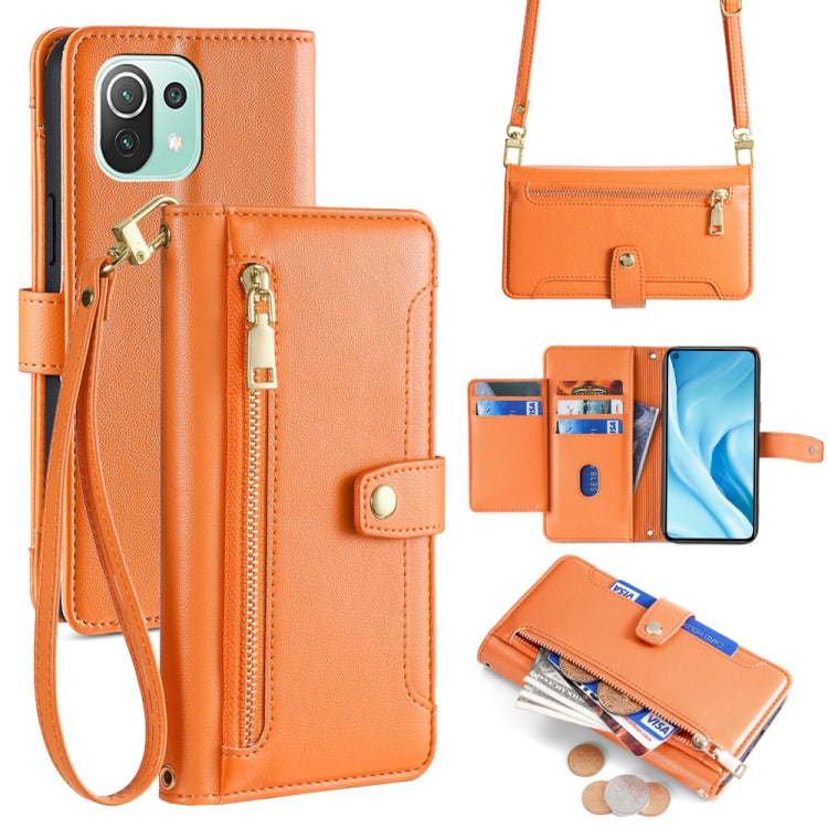 Sheep Texture Cross-body Zipper Wallet Leather Phone Case