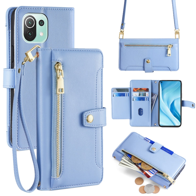 Sheep Texture Cross-body Zipper Wallet Leather Phone Case