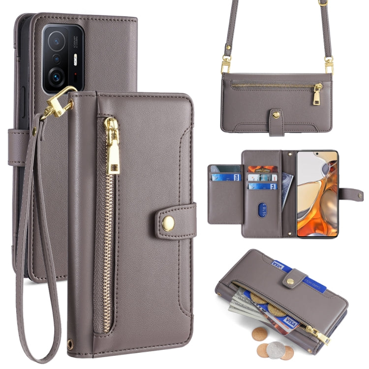 Sheep Texture Cross-body Zipper Wallet Leather Phone Case