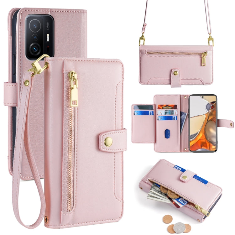Sheep Texture Cross-body Zipper Wallet Leather Phone Case