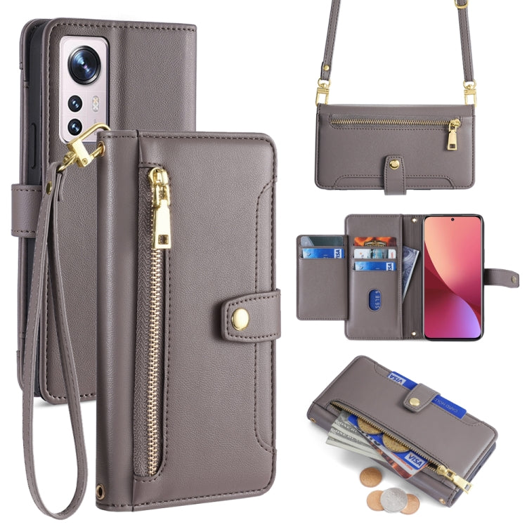 Sheep Texture Cross-body Zipper Wallet Leather Phone Case