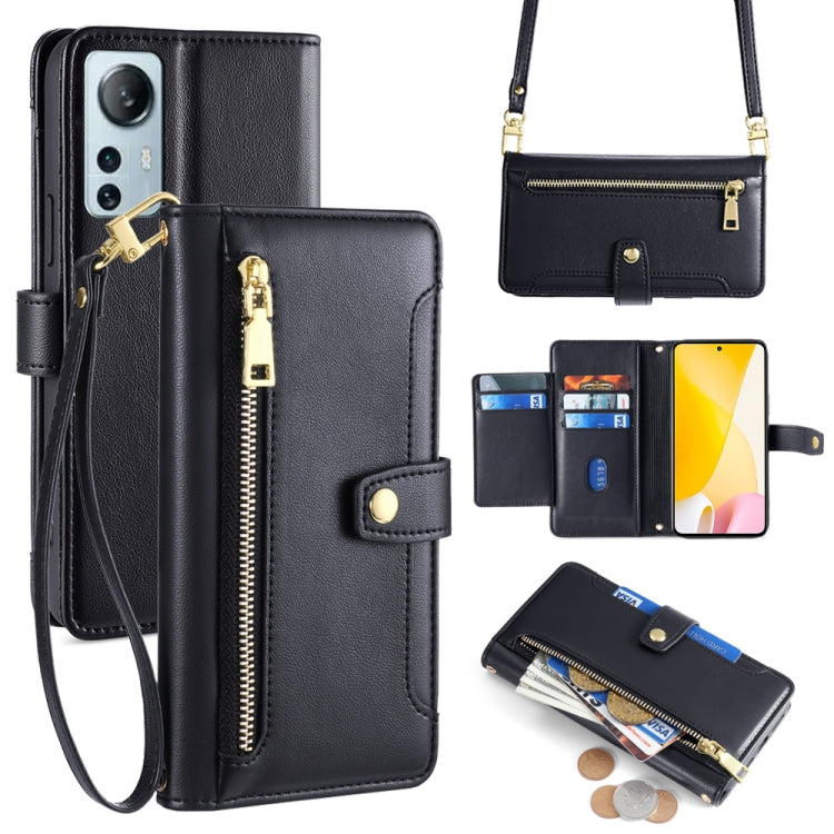Sheep Texture Cross-body Zipper Wallet Leather Phone Case