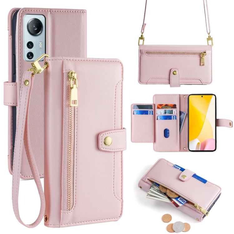 Sheep Texture Cross-body Zipper Wallet Leather Phone Case