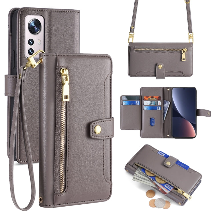 Sheep Texture Cross-body Zipper Wallet Leather Phone Case