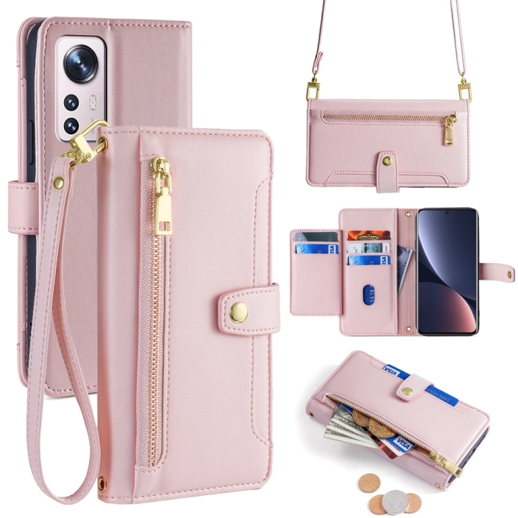 Sheep Texture Cross-body Zipper Wallet Leather Phone Case