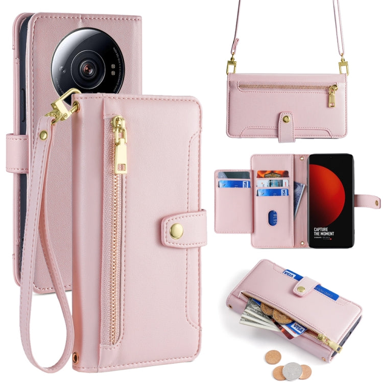 Sheep Texture Cross-body Zipper Wallet Leather Phone Case