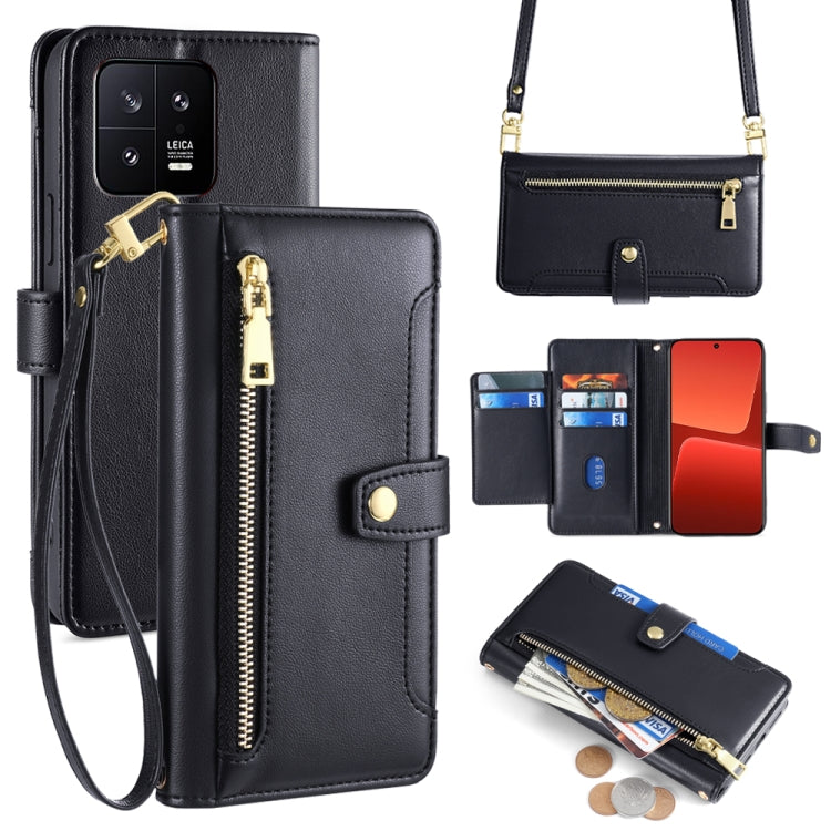 Sheep Texture Cross-body Zipper Wallet Leather Phone Case