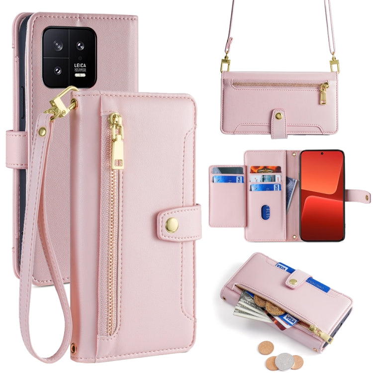 Sheep Texture Cross-body Zipper Wallet Leather Phone Case