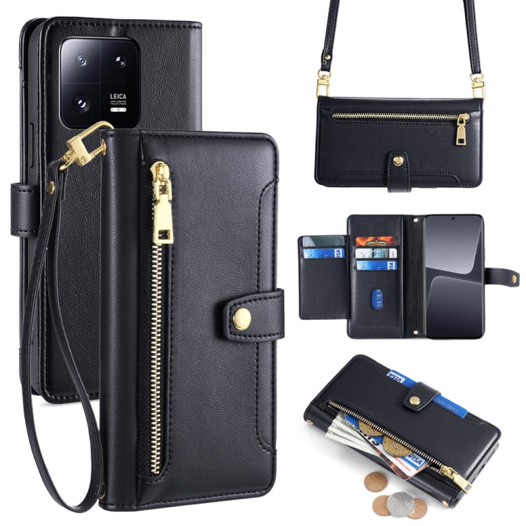 Sheep Texture Cross-body Zipper Wallet Leather Phone Case