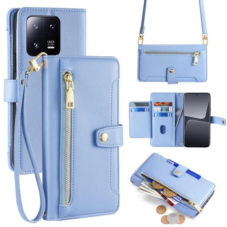 Sheep Texture Cross-body Zipper Wallet Leather Phone Case