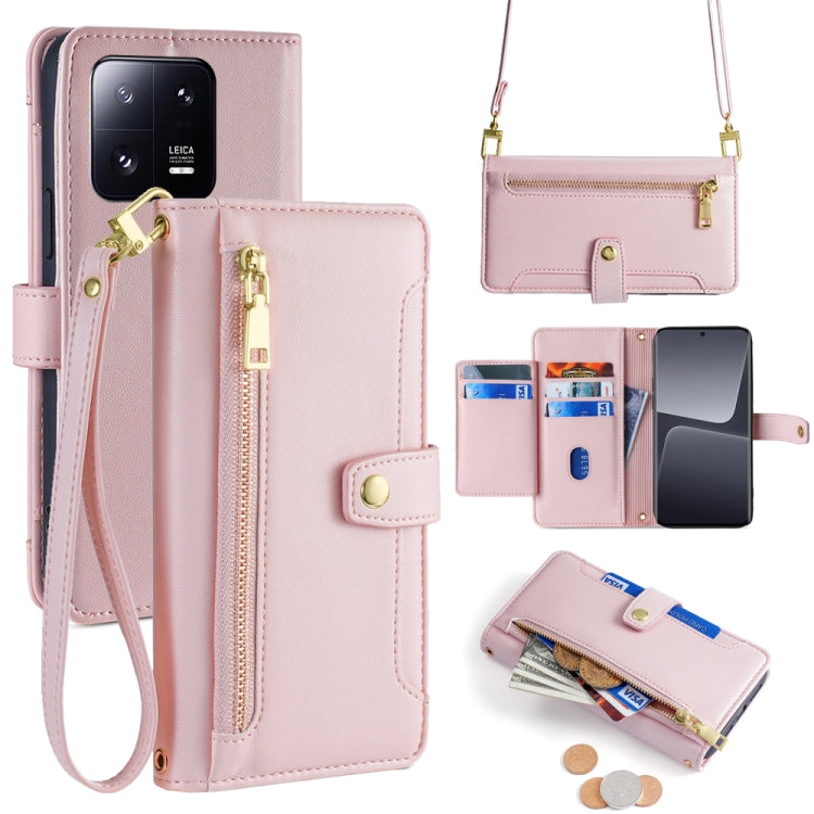 Sheep Texture Cross-body Zipper Wallet Leather Phone Case