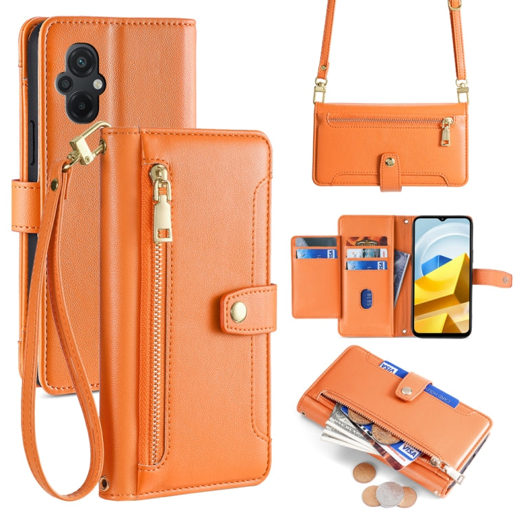 Sheep Texture Cross-body Zipper Wallet Leather Phone Case