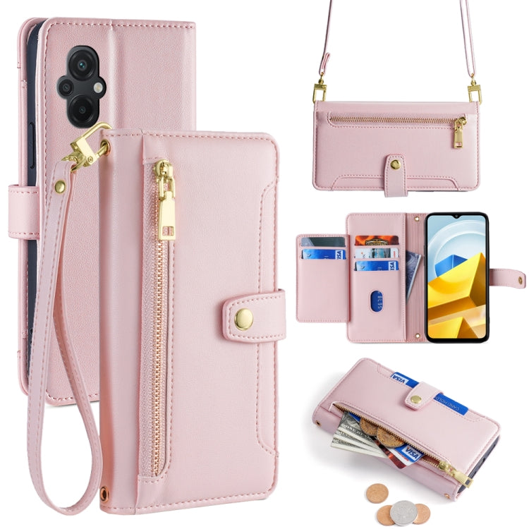 Sheep Texture Cross-body Zipper Wallet Leather Phone Case