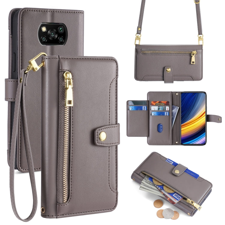 Sheep Texture Cross-body Zipper Wallet Leather Phone Case