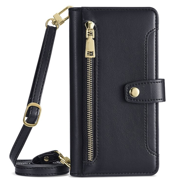 Sheep Texture Cross-body Zipper Wallet Leather Phone Case