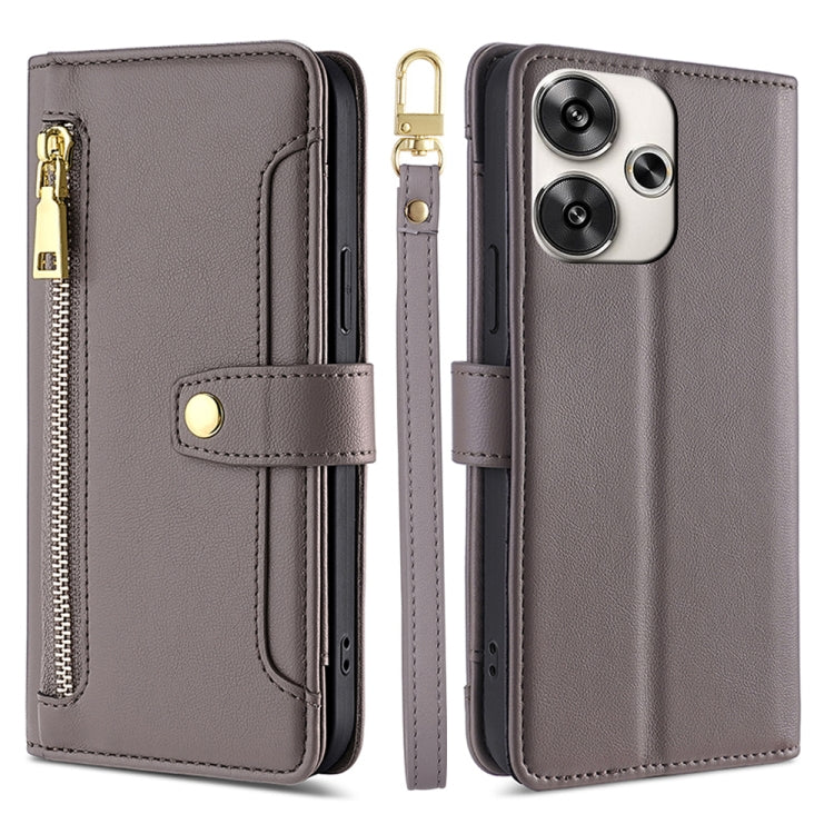 Sheep Texture Cross-body Zipper Wallet Leather Phone Case