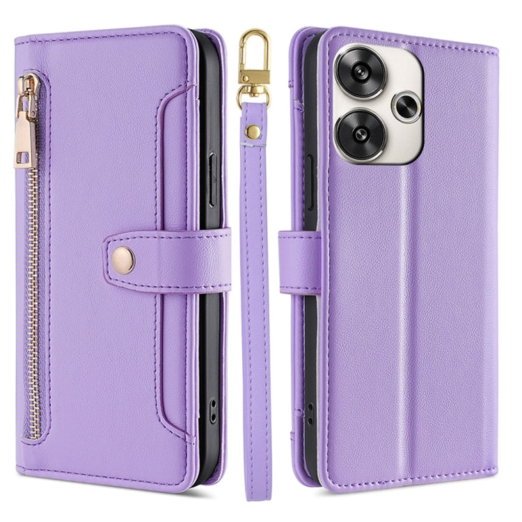 Sheep Texture Cross-body Zipper Wallet Leather Phone Case