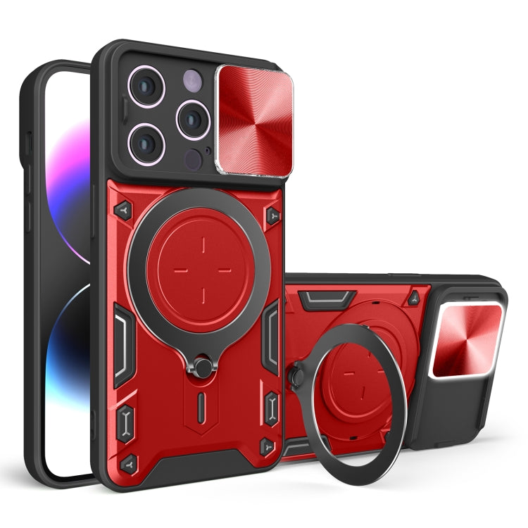 CD Texture Sliding Camshield Magnetic Holder Phone Case, For iPhone 14, For iPhone 14 Pro, For iPhone 14 Pro Max, For iPhone 13 Pro Max