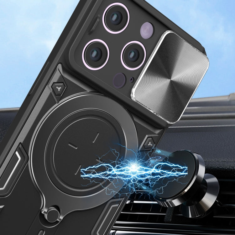 CD Texture Sliding Camshield Magnetic Holder Phone Case, For iPhone 14, For iPhone 14 Pro, For iPhone 14 Pro Max, For iPhone 13 Pro Max