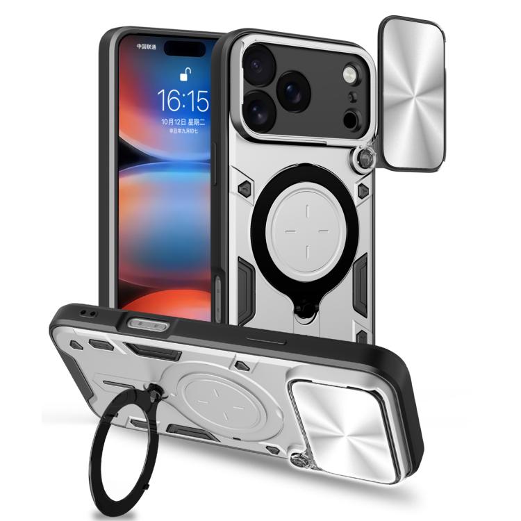 CD Texture Sliding Camshield Magnetic Holder Phone Case, For iPhone 17e / 16e, For iPhone 17 Pro Max, For iPhone 17 Pro, For iPhone 17