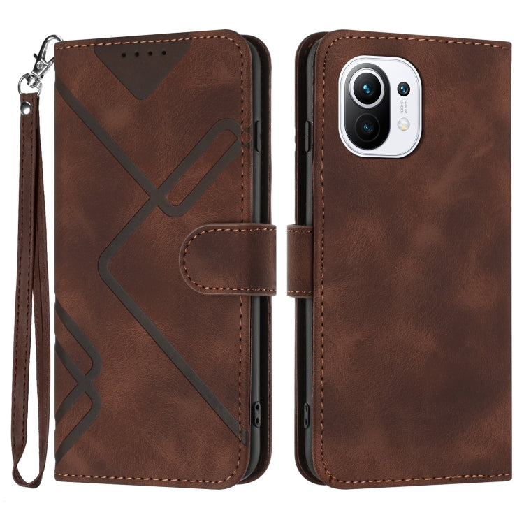 Line Pattern Skin Feel Leather Phone Case, For Xiaomi Poco M3/Redmi 9T, For Xiaomi Mi 11, For Xiaomi Redmi 9C/9C NFC/Poco C3, For Xiaomi Mi 10T Lite 5G