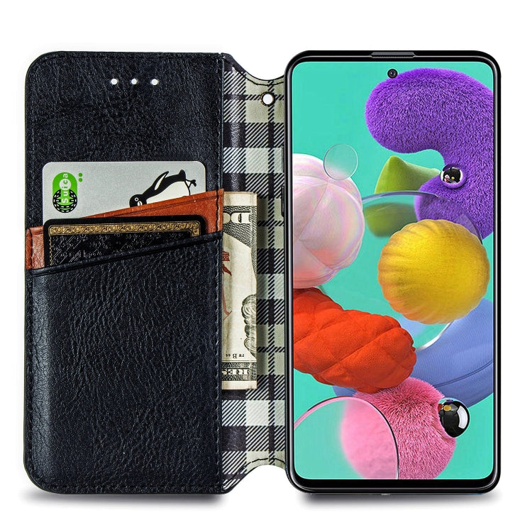 Cubic Grid Pressed Horizontal Flip Magnetic Leather Case with Holder & Card Slots & Wallet, For Samsung Galaxy A51