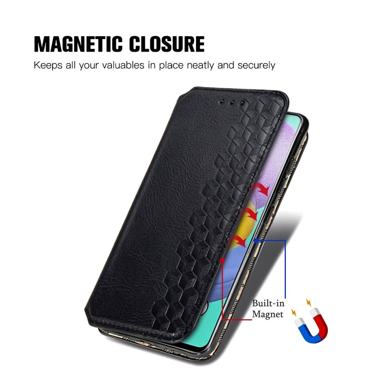 Cubic Grid Pressed Horizontal Flip Magnetic Leather Case with Holder & Card Slots & Wallet, For Samsung Galaxy A51