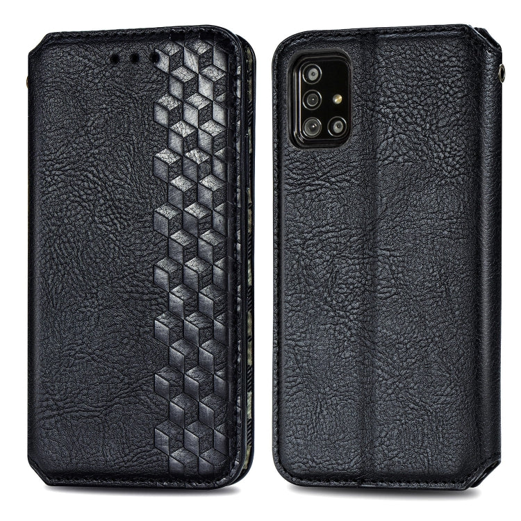 Cubic Grid Pressed Horizontal Flip Magnetic Leather Case with Holder & Card Slots & Wallet, For Samsung Galaxy A51