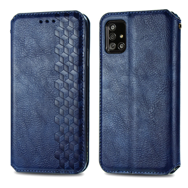 Cubic Grid Pressed Horizontal Flip Magnetic Leather Case with Holder & Card Slots & Wallet, For Samsung Galaxy A51