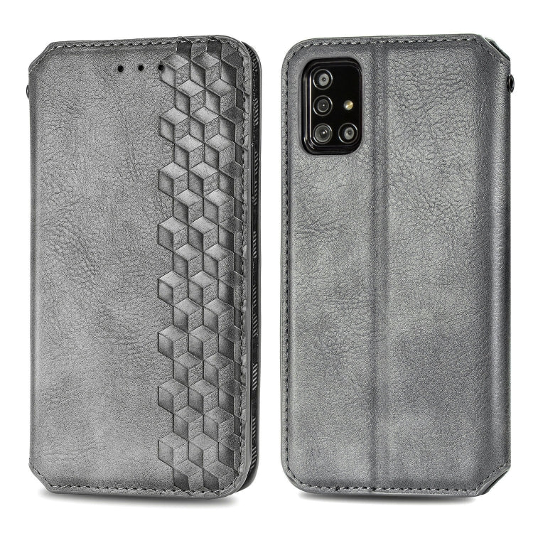 Cubic Grid Pressed Horizontal Flip Magnetic Leather Case with Holder & Card Slots & Wallet, For Samsung Galaxy A51