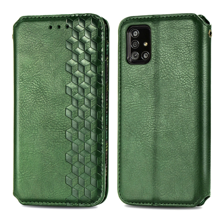 Cubic Grid Pressed Horizontal Flip Magnetic Leather Case with Holder & Card Slots & Wallet, For Samsung Galaxy A51
