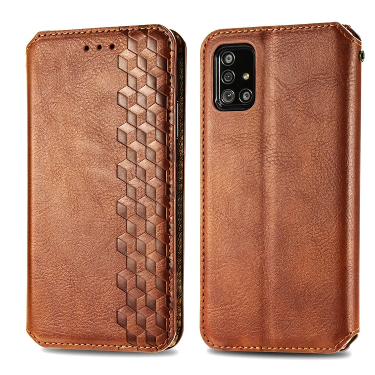 Cubic Grid Pressed Horizontal Flip Magnetic Leather Case with Holder & Card Slots & Wallet, For Samsung Galaxy A51
