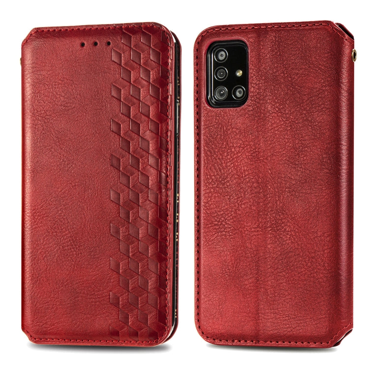 Cubic Grid Pressed Horizontal Flip Magnetic Leather Case with Holder & Card Slots & Wallet, For Samsung Galaxy A51