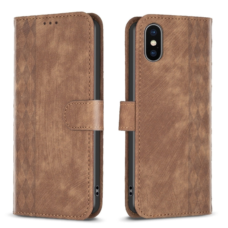 Plaid Embossed Leather Phone Case, For iPhone 15 Plus, For iPhone 11 Pro, For iPhone 11 Pro Max, For iPhone X / XS
