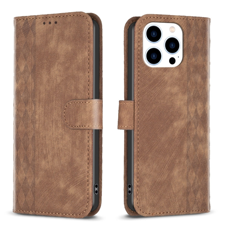 Plaid Embossed Leather Phone Case, For iPhone 14 Pro Max, For iPhone 13, For iPhone 13 Pro, For iPhone 15 Pro