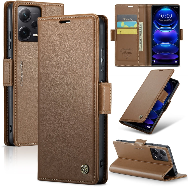 Étui en cuir antivol RFID CaseMe 023 avec boucle papillon et texture litchi pour Xiaomi Redmi Note 12 Pro+ 5G Global, Xiaomi Redmi Note 12 Pro 5G Global, Xiaomi Poco X5 Pro 5G, Xiaomi Poco X5 5G, Xiaomi Redmi Note 12 5G Global