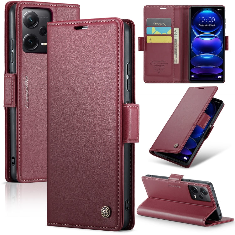 Étui en cuir antivol RFID CaseMe 023 avec boucle papillon et texture litchi pour Xiaomi Redmi Note 12 Pro+ 5G Global, Xiaomi Redmi Note 12 Pro 5G Global, Xiaomi Poco X5 Pro 5G, Xiaomi Poco X5 5G, Xiaomi Redmi Note 12 5G Global
