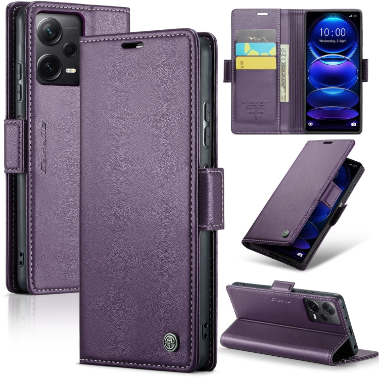 Étui en cuir antivol RFID CaseMe 023 avec boucle papillon et texture litchi pour Xiaomi Redmi Note 12 Pro+ 5G Global, Xiaomi Redmi Note 12 Pro 5G Global, Xiaomi Poco X5 Pro 5G, Xiaomi Poco X5 5G, Xiaomi Redmi Note 12 5G Global
