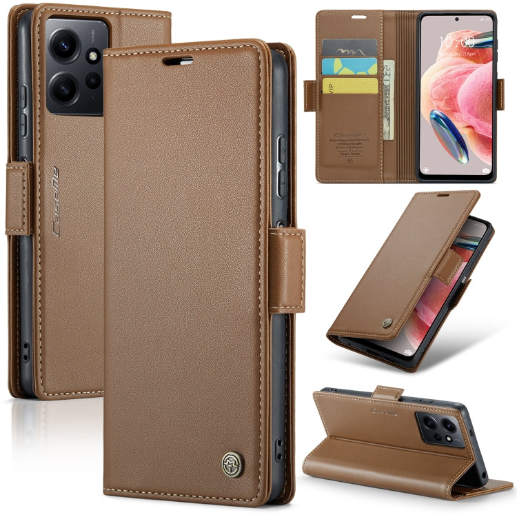 Étui en cuir antivol RFID CaseMe 023 avec boucle papillon et texture litchi pour Xiaomi Redmi Note 12 Pro+ 5G Global, Xiaomi Redmi Note 12 Pro 5G Global, Xiaomi Poco X5 Pro 5G, Xiaomi Poco X5 5G, Xiaomi Redmi Note 12 5G Global