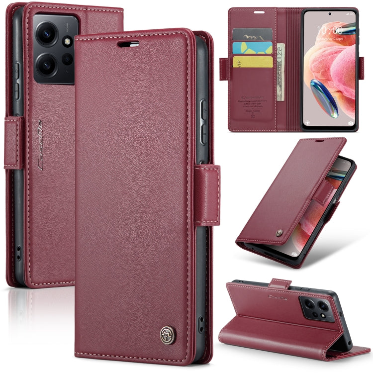 Étui en cuir antivol RFID CaseMe 023 avec boucle papillon et texture litchi pour Xiaomi Redmi Note 12 Pro+ 5G Global, Xiaomi Redmi Note 12 Pro 5G Global, Xiaomi Poco X5 Pro 5G, Xiaomi Poco X5 5G, Xiaomi Redmi Note 12 5G Global