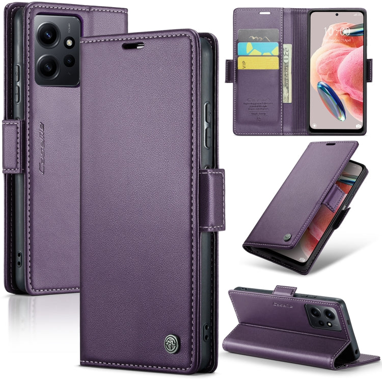 Étui en cuir antivol RFID CaseMe 023 avec boucle papillon et texture litchi pour Xiaomi Redmi Note 12 Pro+ 5G Global, Xiaomi Redmi Note 12 Pro 5G Global, Xiaomi Poco X5 Pro 5G, Xiaomi Poco X5 5G, Xiaomi Redmi Note 12 5G Global