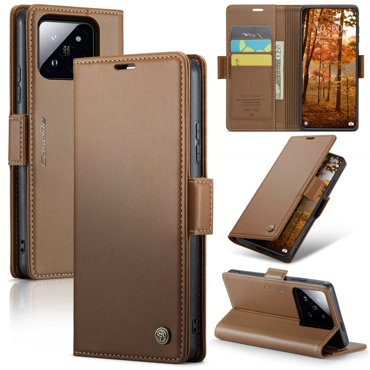 Étui en cuir antivol RFID CaseMe 023 avec boucle papillon et texture litchi pour Xiaomi Poco X6 5G, Xiaomi 14 Pro, Xiaomi 14, Xiaomi Redmi Note 13 5G, Xiaomi Redmi Note 13 Pro+ 5G