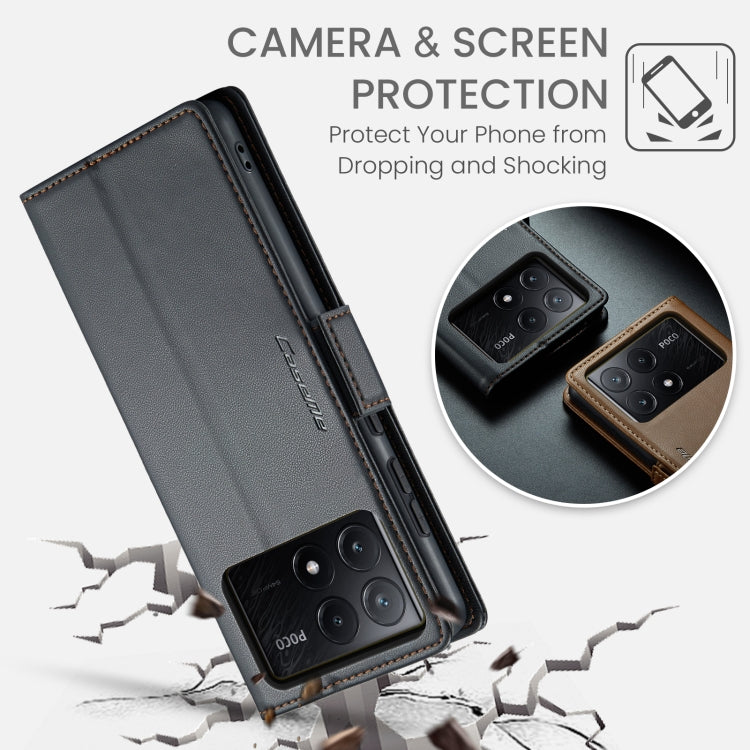 Étui en cuir antivol RFID CaseMe 023 avec boucle papillon et texture litchi pour Xiaomi Poco X6 5G, Xiaomi 14 Pro, Xiaomi 14, Xiaomi Redmi Note 13 5G, Xiaomi Redmi Note 13 Pro+ 5G