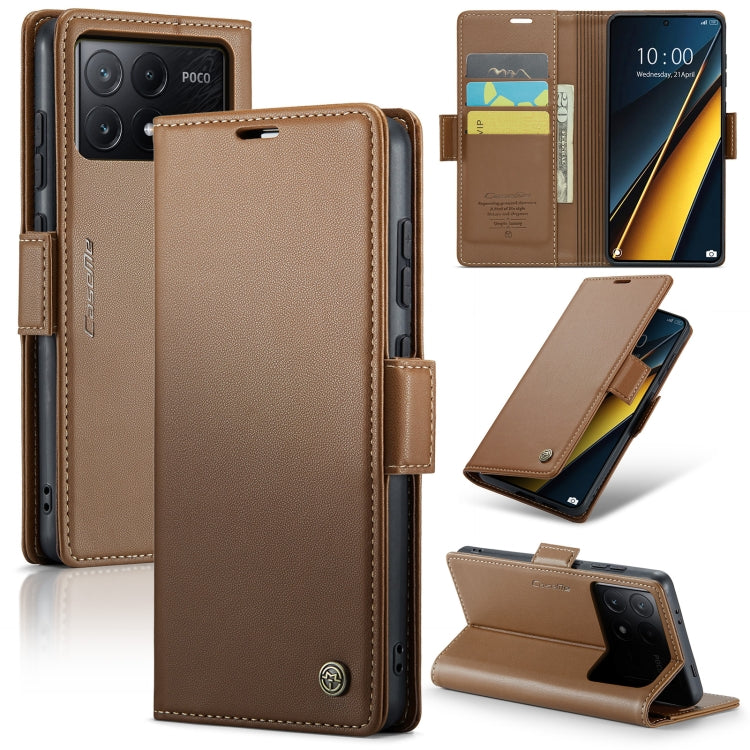Étui en cuir antivol RFID CaseMe 023 avec boucle papillon et texture litchi pour Xiaomi Poco X6 5G, Xiaomi 14 Pro, Xiaomi 14, Xiaomi Redmi Note 13 5G, Xiaomi Redmi Note 13 Pro+ 5G
