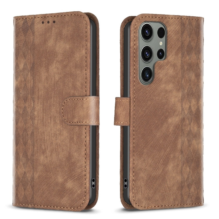 Plaid Embossed Leather Phone Case, For Samsung Galaxy S24 5G, For Samsung Galaxy S23 Ultra 5G, For Samsung Galaxy S22 5G, For Samsung Galaxy S22+ 5G