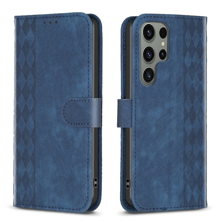 Plaid Embossed Leather Phone Case, For Samsung Galaxy S24 5G, For Samsung Galaxy S23 Ultra 5G, For Samsung Galaxy S22 5G, For Samsung Galaxy S22+ 5G