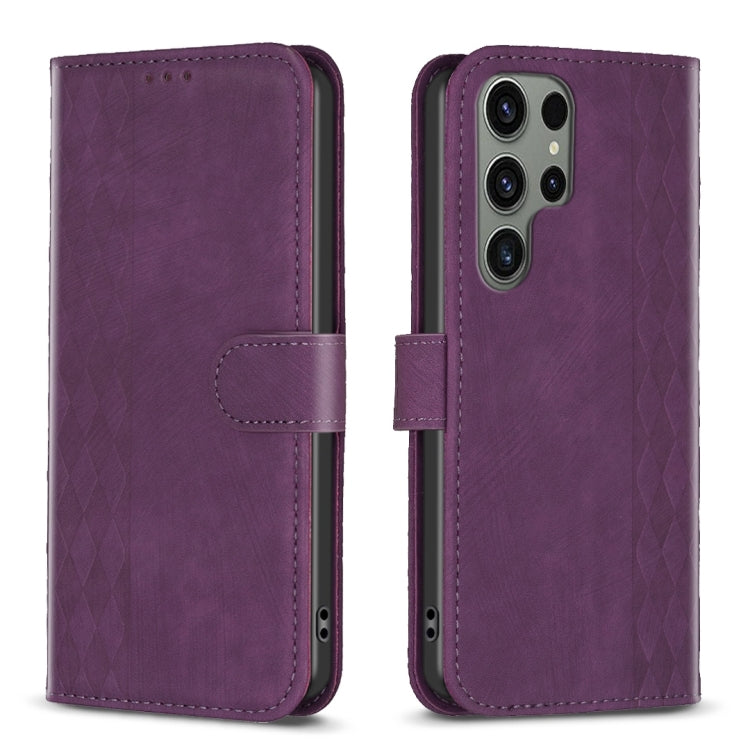 Plaid Embossed Leather Phone Case, For Samsung Galaxy S24 5G, For Samsung Galaxy S23 Ultra 5G, For Samsung Galaxy S22 5G, For Samsung Galaxy S22+ 5G