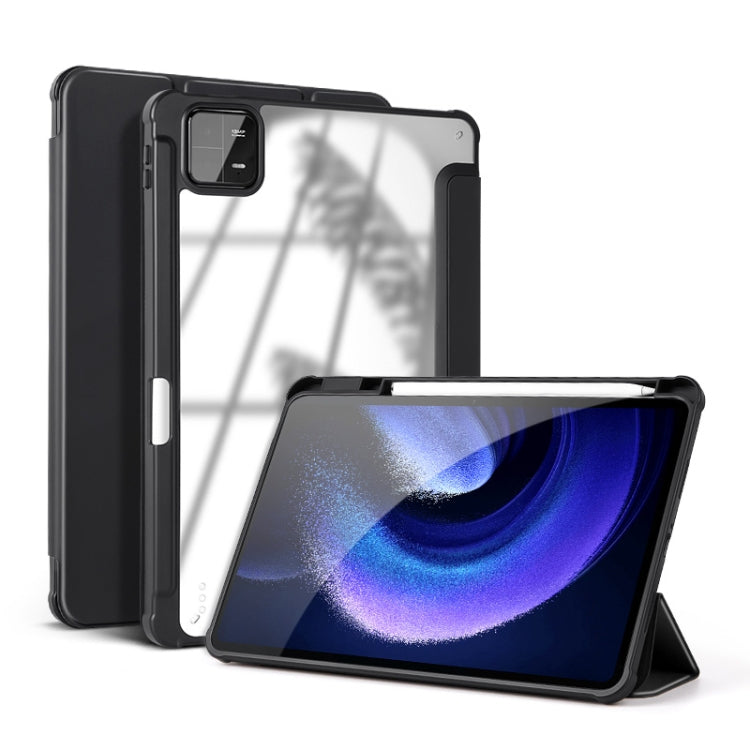 3-fold Clear PC Smart Leather Tablet Case with Pen Slot, For Xiaomi Pad 6 / 6 Pro